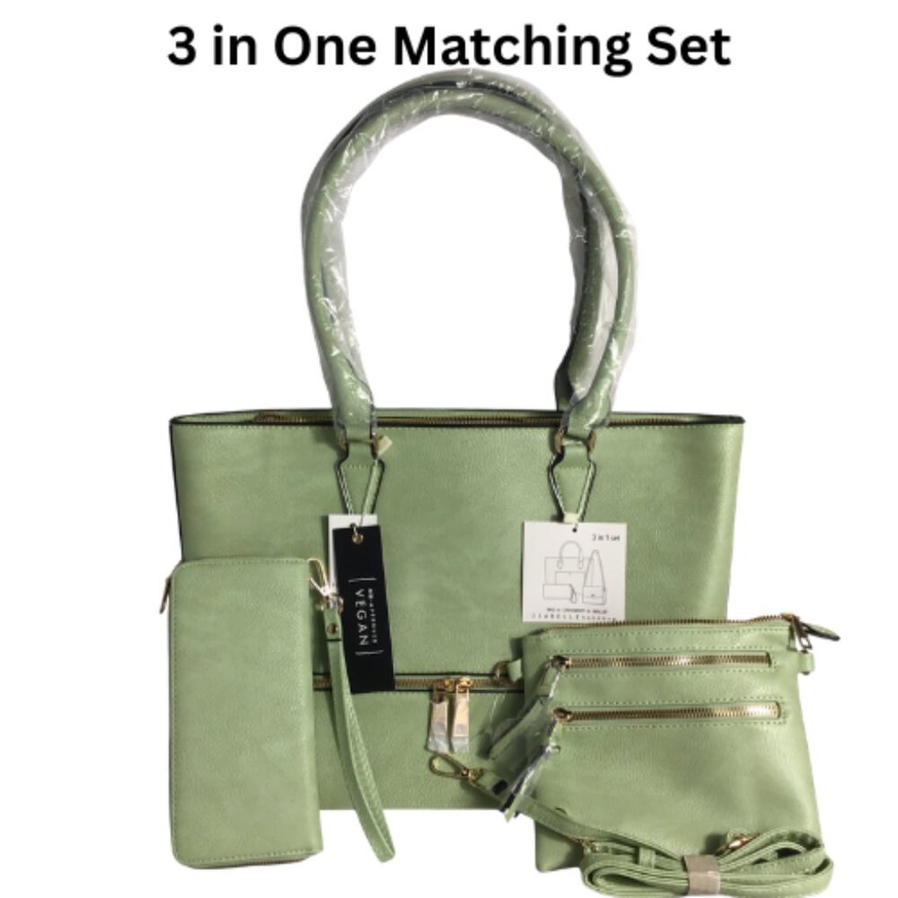 3-IN-1 Mint Sage Premium Tote - Crossbody & Wallet Set Package